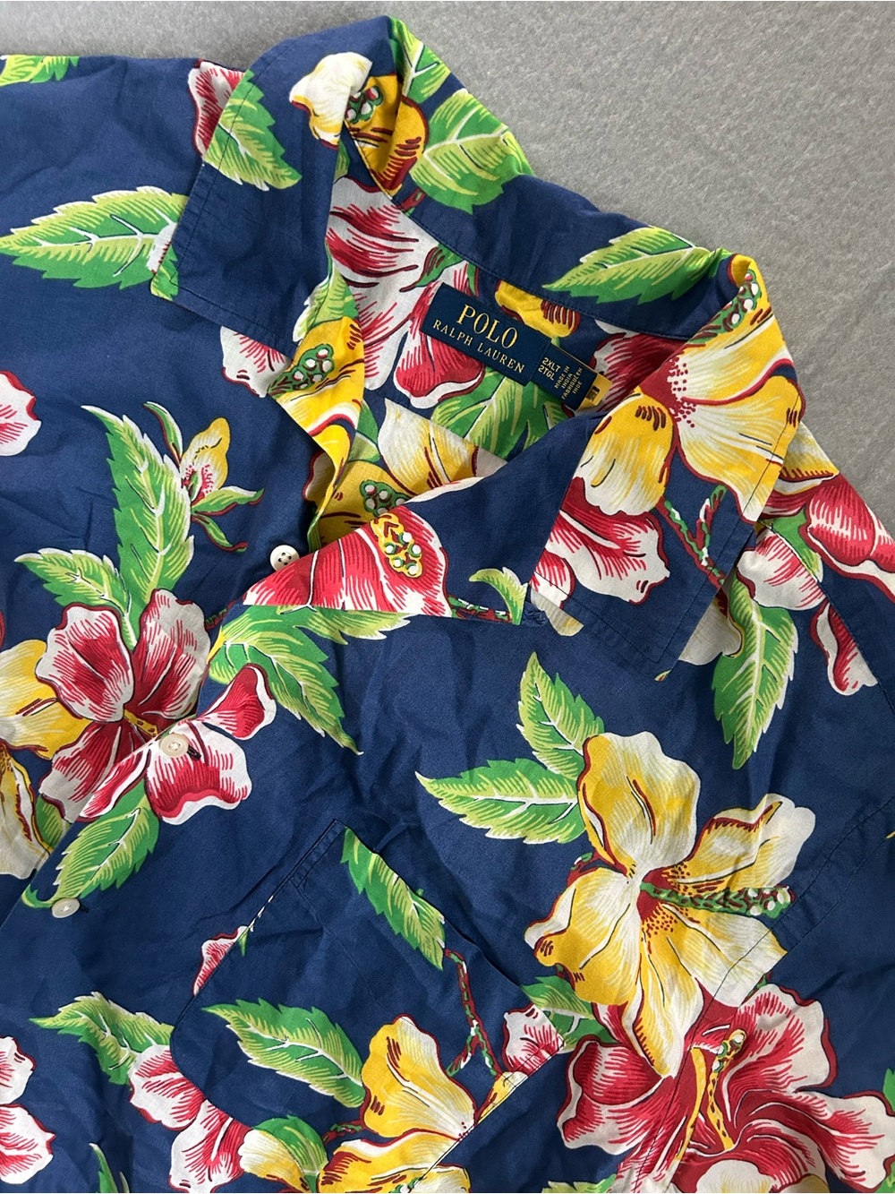 POLO RALPH LAUREN Men's 2XLT Blue Multi Floral Print Hawaiian Cotton Camp Shirt